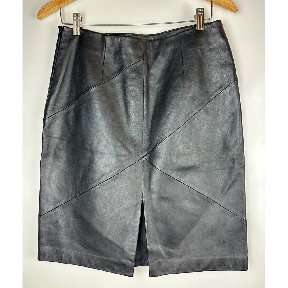 Valerie Stevens Separates 100% Leather Skirt Soft Black Pencil 90's Y2K Size 8 - Picture 10 of 15